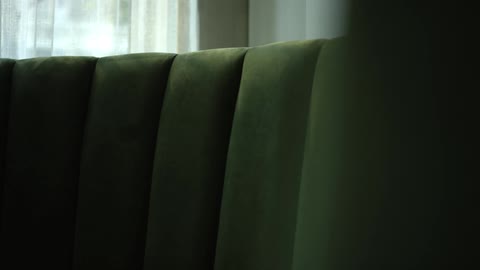 A dark green sofa