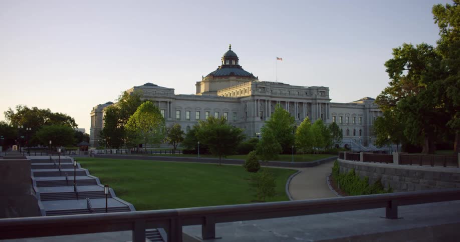 American flag flies over the Library of Congress in Washington DC