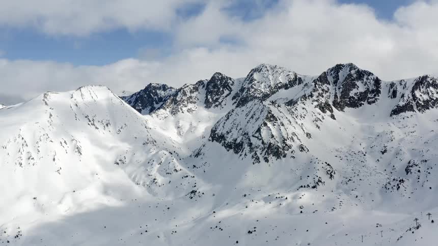 Aerial view of a snow covered mountain range at day