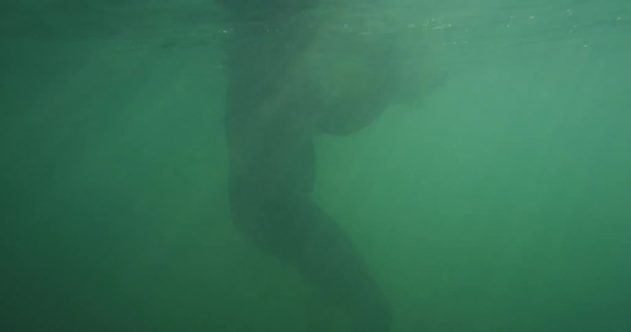 A man treads water in a lake
