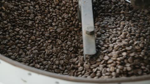 Coffee beans turning in a roaster