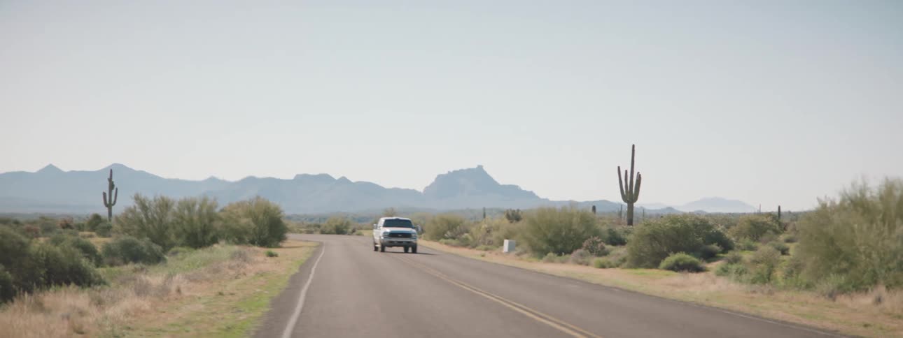 A pickup truck races on the highway