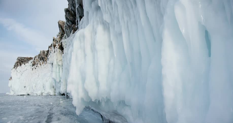 A glacier and ice covered water
