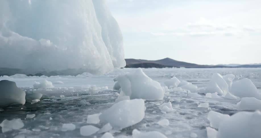 The water is frozen by the iceberg