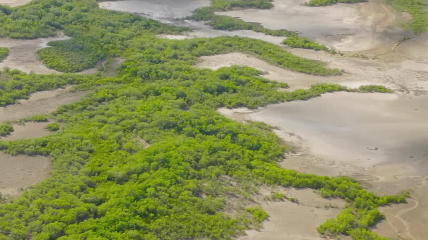 The ocean is surrounded the small island