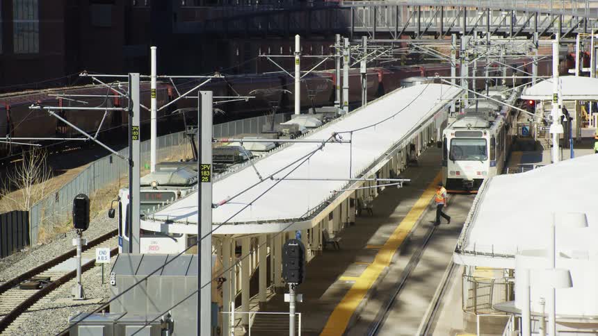 Cable train leaving station at day