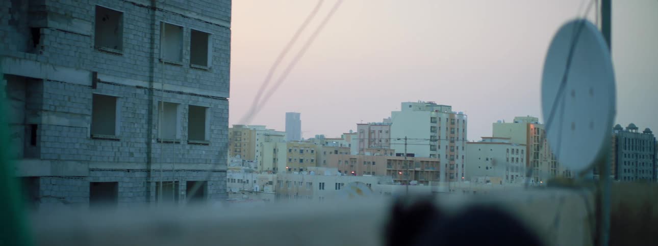 A young girl on a roof top with buildings behind her