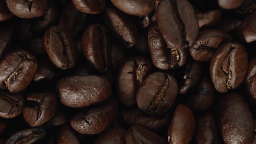 Coffee beans jiggling moving and turning