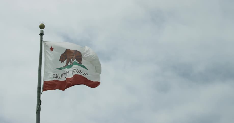 A california republic flag blows in the wind