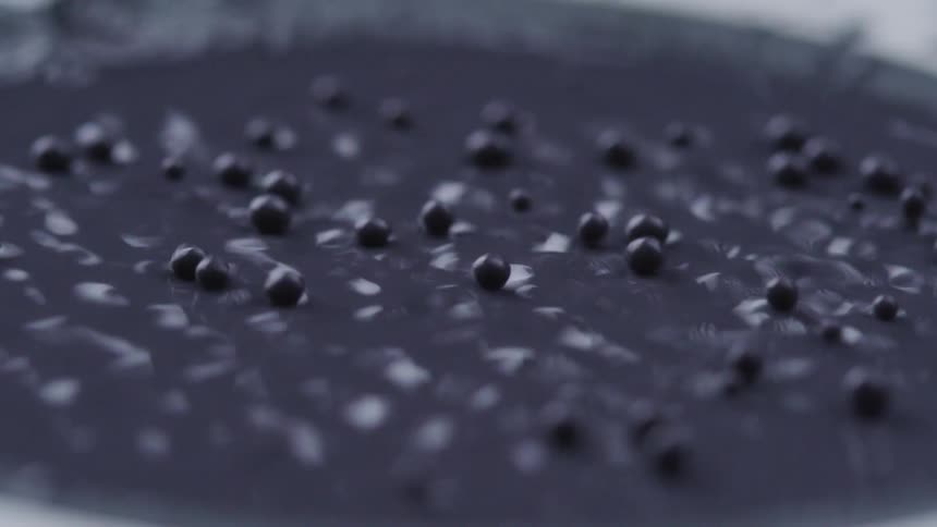 The liquid bubbles and vibrates all over