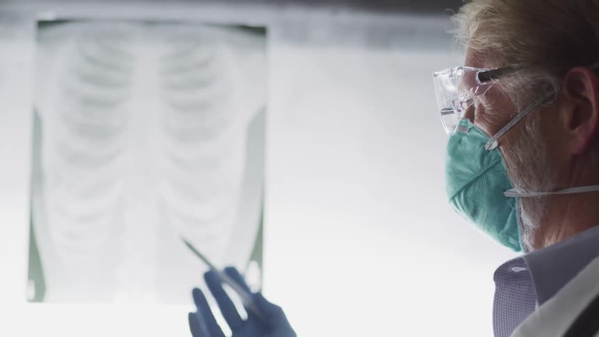 A doctor is examining an x ray