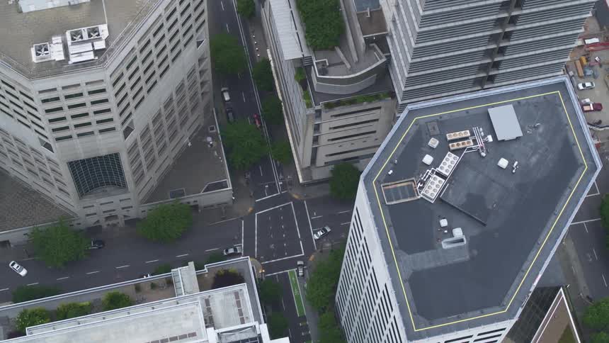 Traffic passes through downtown from above