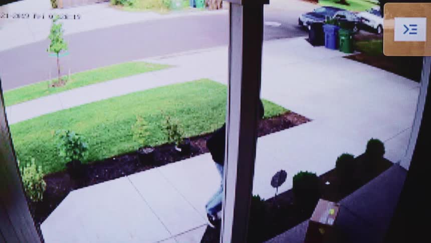 A security camera captures footage of a man stealing a delivered package and then running away
