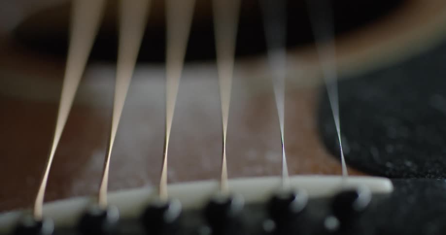 Strings on a musical instrument are vibrating after being strummed
