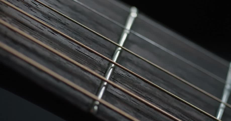 Strings on a guitar sit undisturbed