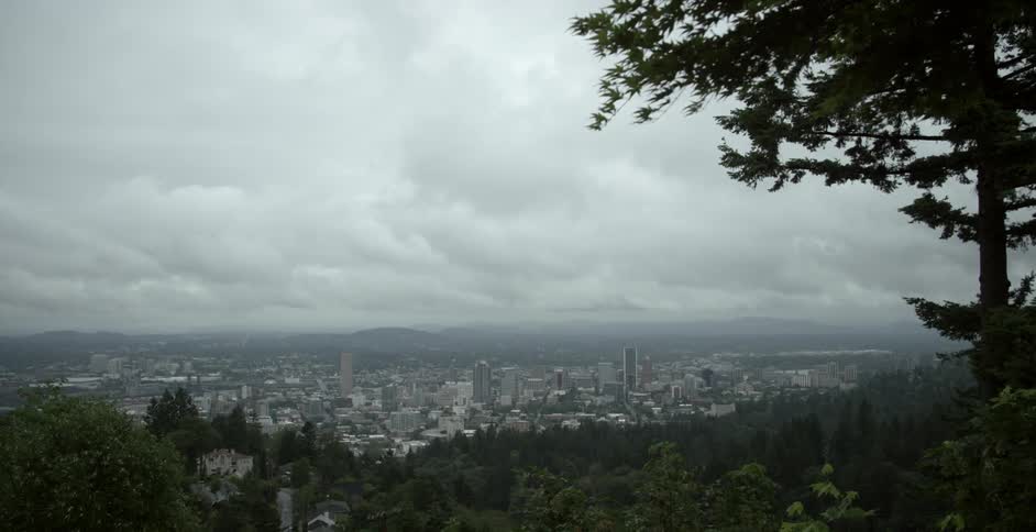 Clouds float over a city