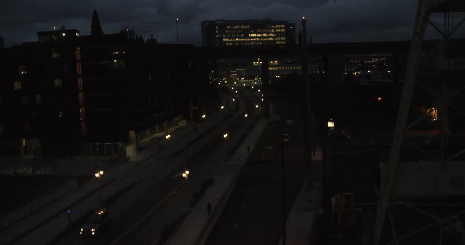 Overhead view of a city at night