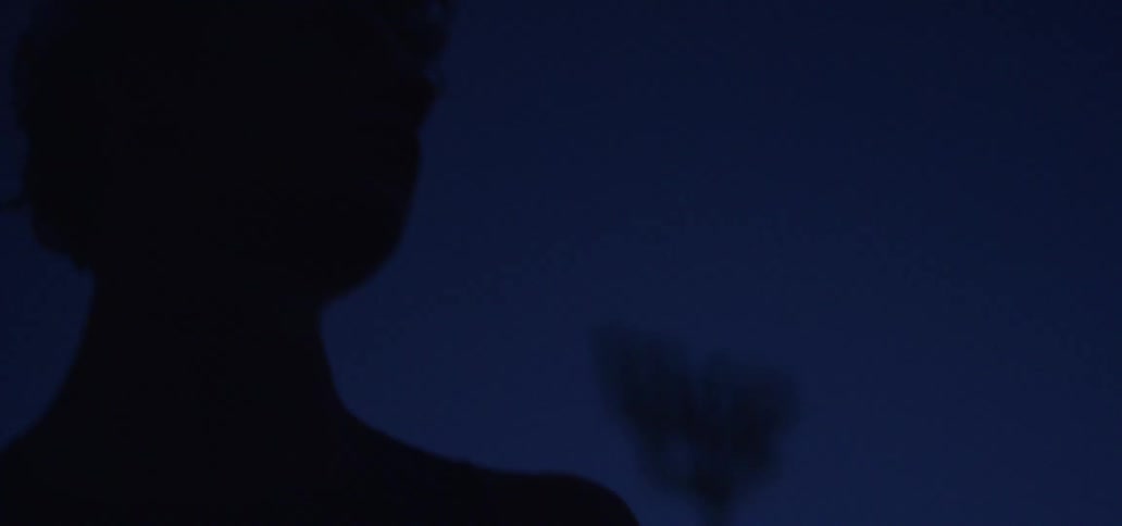 Close up of the silhouette of a woman outdoors at night