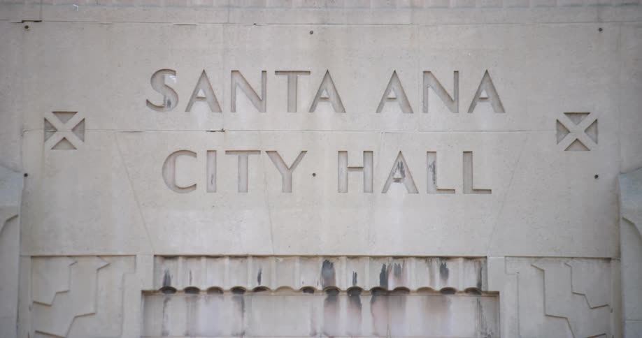 Exterior of santa ana city hall used as offices by people working for a city government