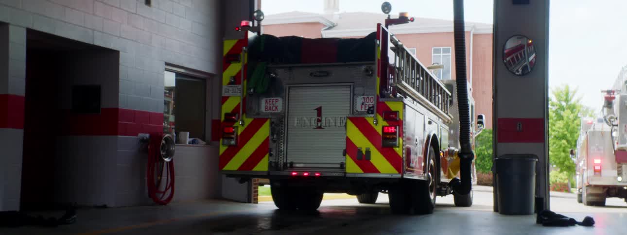 Fire truck leaves a fire station