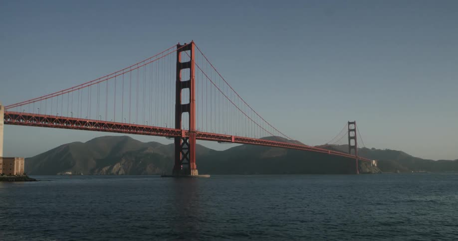 A large bridge spans a body of water