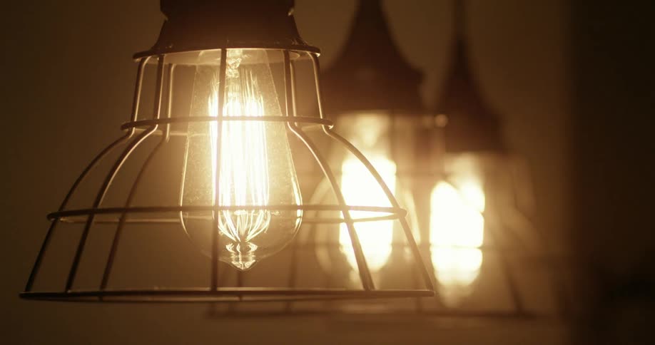 Edison-type lights turning on