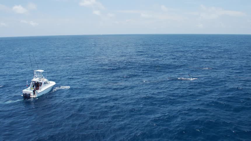 Fishing boat cruising in the middle of the ocean on a windy day