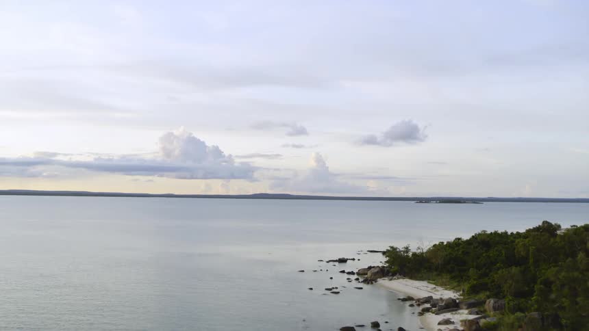 Aerial view of the shore and the water