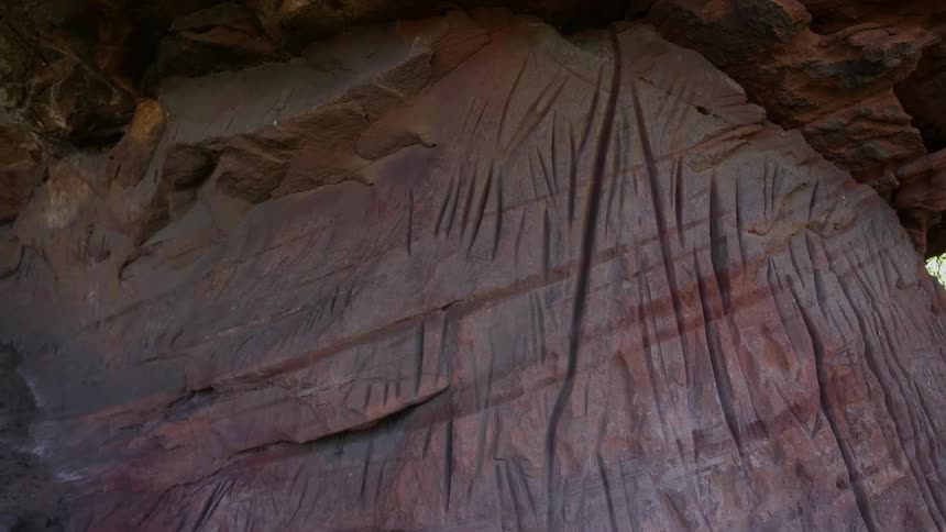 The canyon has a small cave on the side