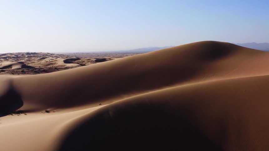 An aerial view of sand dunes in a desert