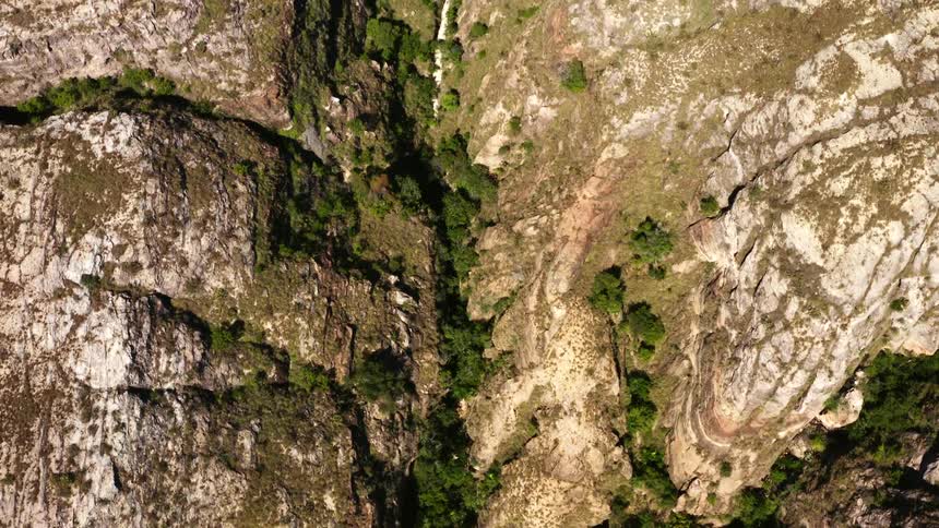 Aerial view of a canyon with green trees and vegetation
