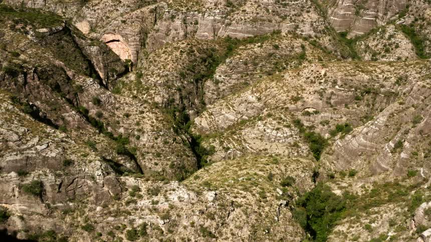 An aerial view of vegetation on rocky mountains in nature