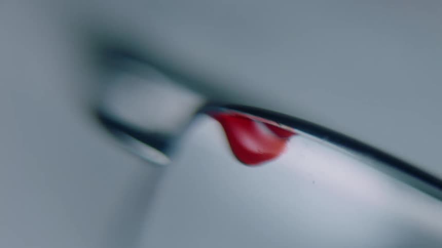 A drop of blood on a pair of glasses