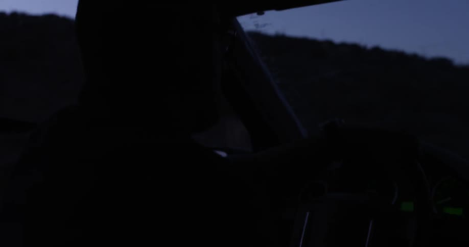 A man drives a vehicle in the wilderness at night