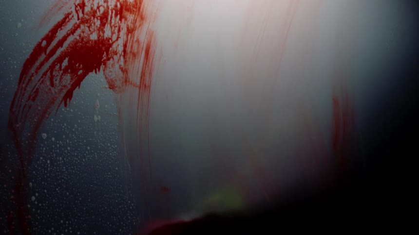 A person wiping blood up off a wall