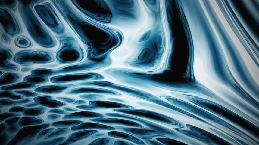 Blue white and black graphic image flows and merges