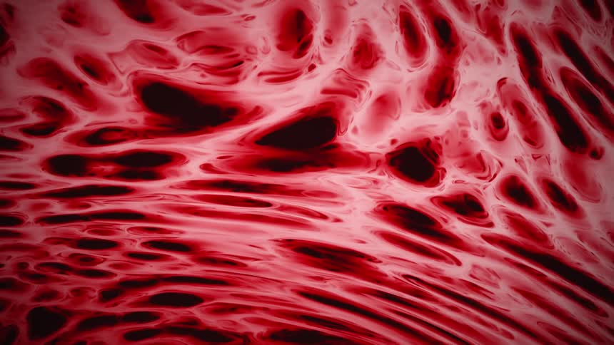 Flowing red and black liquid