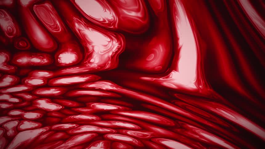 Abstract distorted graphics of flowing and moving red blobs