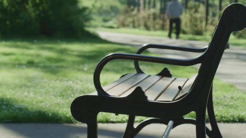 Park bench made of wood and metal in public park