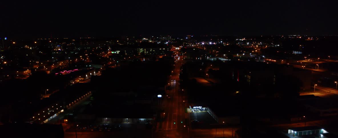 Aerial view of buildings and traffic in a city