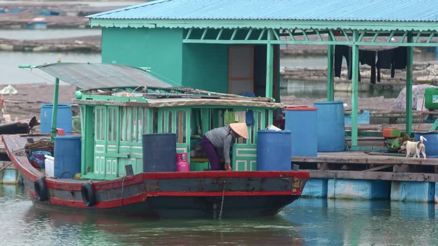 A person docks their boat by the pier