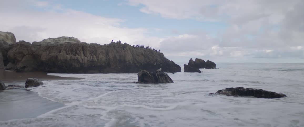 Ocean waves wash ashore a sandy beach