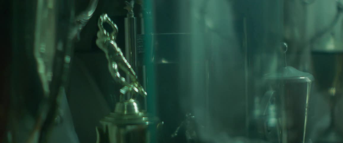 Trophies sit in a glass case