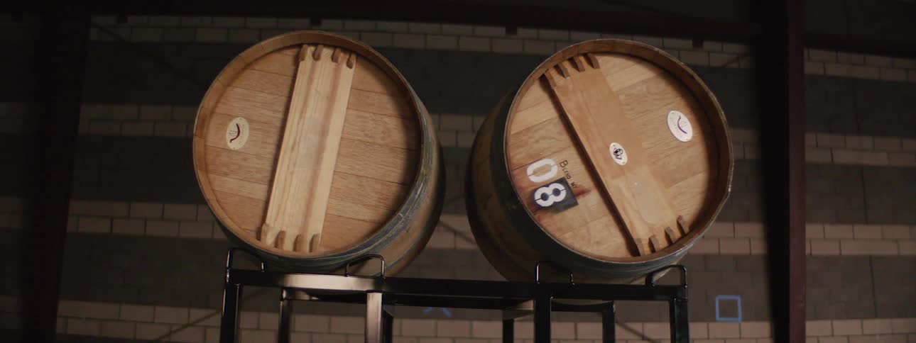 Wine barrels in a factory