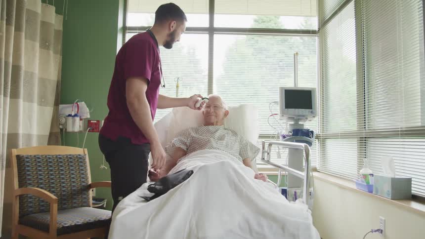 A patient is being treated in the hospital