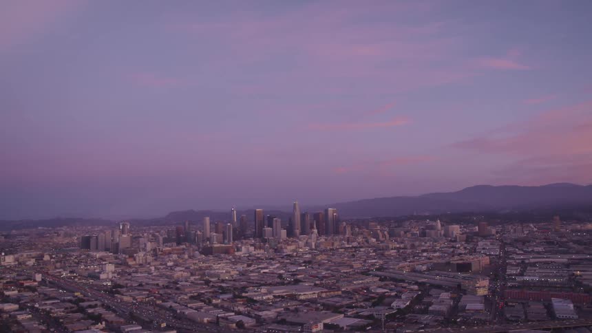 Skyscrapers on the horizon at sunset