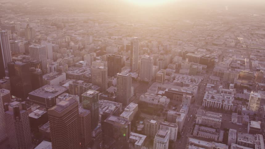 Aerial view of skyscrapers and buildings in a city