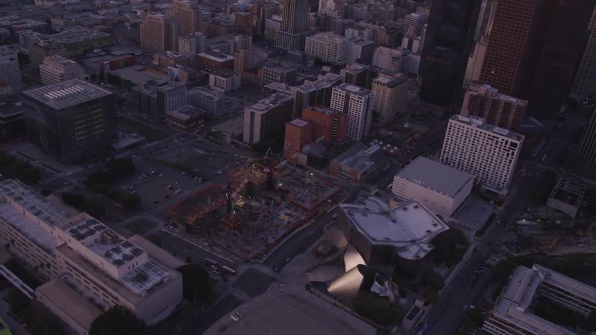 Aerial view of buildings in a downtown area