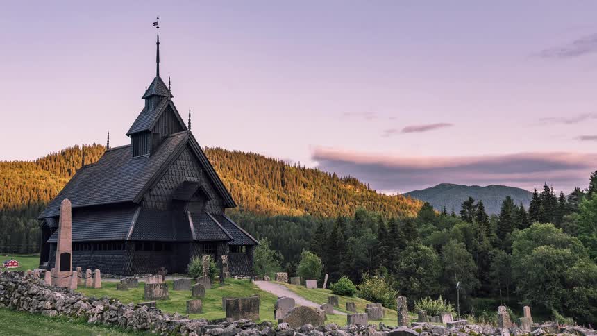 Time lapse of a church and cemetery
