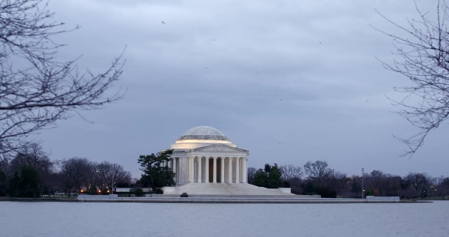 The water flows past the monument